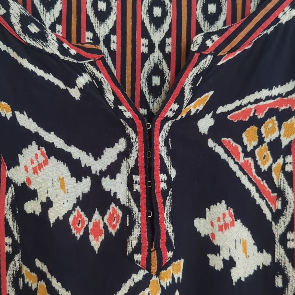 Roxy Navy Boho Aztec Cover Up Tunic Mini Dress Long Sleeve - Size S - Picture 7 of 10